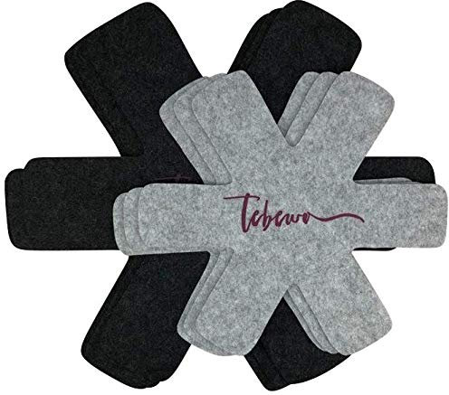 Tebewo - Lot de 6 protections pour poêles de 3 mm, dessous de verre en feutre gris, 3 x 38 cm + 3 x 28 cm, protège-poignets et dessous de verre empilables, protection contre les rayures de surface
