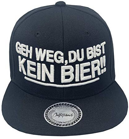 Outfitfabrik Snapback Cap GEH Weg, du bist kein Bier! in schwarz mit 3D-Stick (Sprueche, Geschenk, Statement, Saufen fetzt), für Männer und Frauen, verstellbar