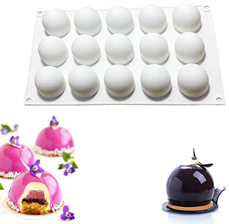 OCPO Kitchen Silikonform Kugel, Mittlere Kugelform Silikonformen Backen, Backform Rund Pralinenform Silikon, Silikonform Kugel Schokolade zur Herstellung von Süßigkeiten, Trüffel, Pudding (15 Mulden)
