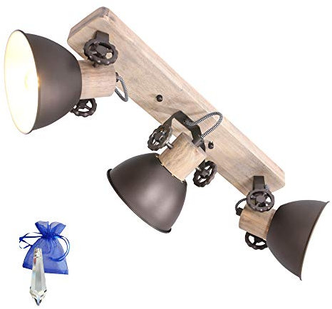 Christoph Palme Leuchten Industrielle Vintage-Deckenleuchte Braun 3x E27-Spots L. 60 cm – Modell 2133A + Kristall Give Away