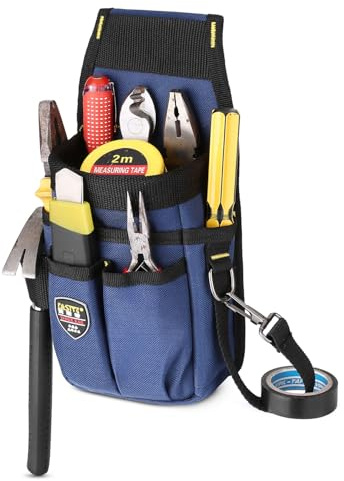 BAIGIO Bolsa de Herramientas con Cinturón de Nailon Ajustable Bolsa para Electricista del Organizador del Sostenedor Bolsillo Porta Herramientas para Cinturón (Azul-Potenciar)