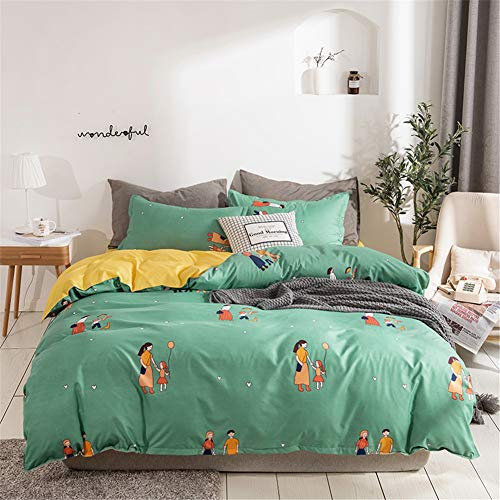 Chickw1 Bettwäsche Set 3 Teilig, Karikatur Drucken Wendebettwäsche Set mit Mikrofaser Bettbezug & Weich Kissenbezüge für Schlafzimmer Einzelbett Doppelbett (Liebe & Glück,135x200cm)