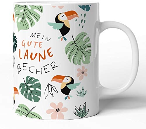 Tassenprinter Spruch-Tasse: Gute Laune TÄSSCHEN - 300ml Keramik Kaffee-Tasse Weiß Mit Lustigem Bunten Motiv - Geschenk-Idee Zum Geburtstag Kollegen Arbeit Freunde (Dschungel-01)
