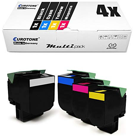 Eurotone 4X XXL Toner im Set kompatibel für Lexmark CX510de CX510dhe CX510dthe ersetzt 80C0X10-X40 mit ca. 1x8.000/3x4.000 Seiten