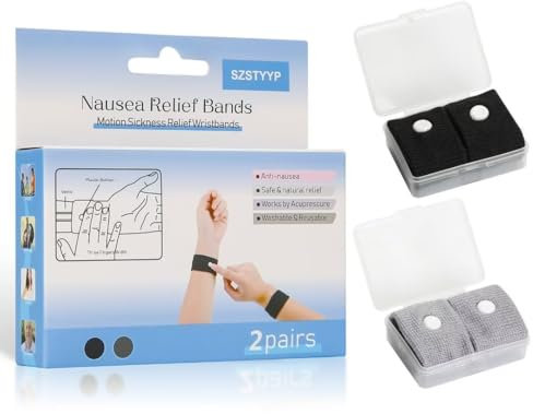 Reisekrankheitsbänder, Übelkeit Armbänder für Autokrankheit, Linderung Armbänder für Schwangerschaft Morgen Meer Fliegen Reisen (2 Paar)