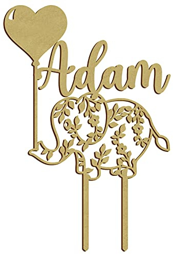 Personalisierter Elefanten-Topper mit Namen 19 x 28 cm Geburtstag Babyparty Kuchendekoration (Gold)
