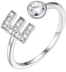 SILVERCUTE 925 Silber Buchstabe E Offener Ring Zirkonia Initiale Statement Ring Alphabet verstellbar Fingerring Vorsteckring Schmuck Accessoire für Damen Mädchen