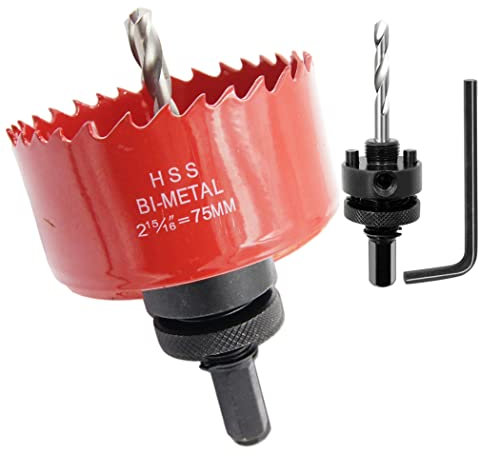 Scie cloche 75mm, LAIWEI A2 mèche cloche à arbre pour usage intensif, foret 4341,outil de perçage pour percer des trous dans différents types de bois, aluminium, PVC, etc.