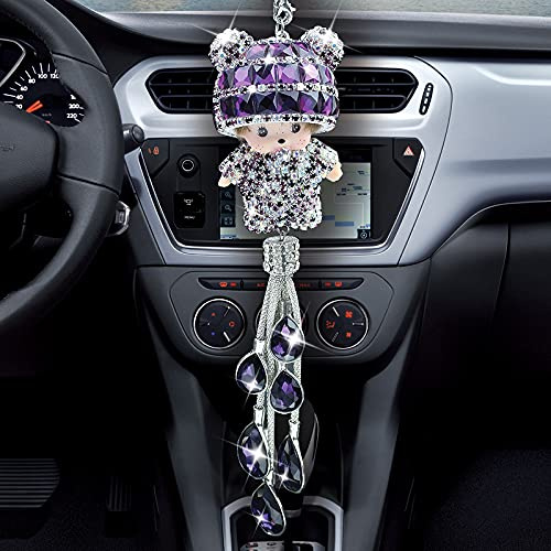 Kristall Diamant Rückspiegel Ornament - Bling Strass Anhänger Dekoration zum Aufhängen für Auto Innen - Für Frauen & Männer, Lila