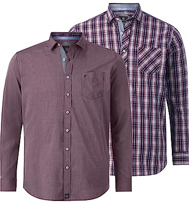 Jan Vanderstorm Herren Doppelpack Hemd Julian 2er-Pack | Langarm-Hemd, Kariert | Reine Baumwolle | Große Größen L-7xl rot, 3XL (XXXL) - 47/48