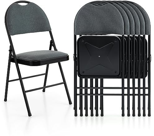 GiantexUK Folding Chairs Set of 2/4/6, Padded Seats Metal Frame Event Chairs with Backrest and Non-Slip Foot Pads, Easy Storage Conference Chairs for Home Reception Room(Grey, 6pcs, High Back)