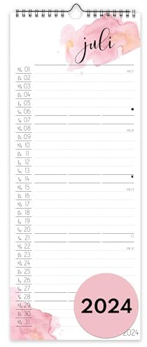 Planer für Zwei (Wandkalender 2024 mit 3 Spalten 17x42cm) - Partnerkalender für Paar - Paarkalender mit drei Spalten - Kalender zum Aufhängen für zwei Personen (ganzes Jahr 2024) - aquarell