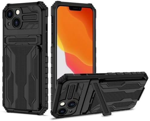 MdybF iphone 14 case Slide Wallet Card Slot Holder Armor Phone Case For IPhone 15 14 13 12 11 Pro Max XS X XR 8 7 Plus Shockproof Bracket Stand Cover-For iPhone 13-Black