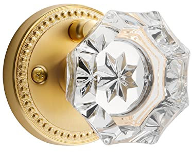 SORWDUERM Gold Door Knobs Crystal Door Knob Interior Satin Brass Privacy Brushed Gold Door Knob for Bedroom and Bathroom Glass,Zinc Alloy 1 Pack