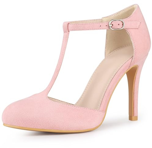 Allegra K Damen Pumps Runde Zehenpartie Stilettoabsatz mit Knöchelriemen | Pumps mit Geschlossener Spitze 3 7/8 Zoll Absatz Bequeme Absatzschuhe Elegante Sommerschuhe für Party Büro