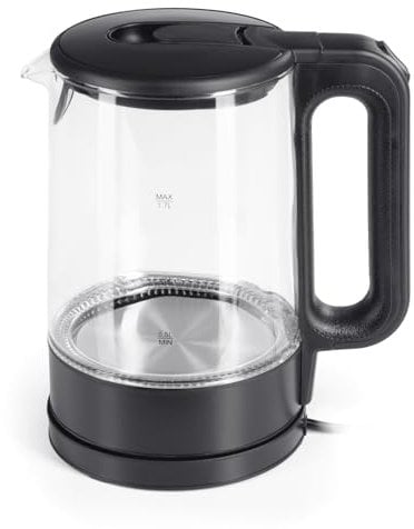 GOURMETmaxx Glas-Wasserkocher 1,7 Liter mit integrierter Beleuchtung | Leistungsstarker Boiler mit Abschaltfunktion & Kalkfilter | Edelstahl Heißwasserspender mit Wasserstandsanzeige [Schwarz]