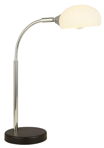 Licht-Erlebnisse Schreibtischlampe Glas Metall verstellbarer Schirm H: 49 cm Chrom Weiß E14 Retro Tischlampe Wohnzimmer Tischleuchte Büro