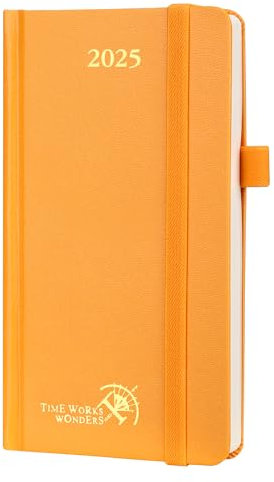 POPRUN Taschenkalender 2025 Klein 16,5 x 9 cm (Jan.2025-Dez.2025) - Kalender 2025 Klein Hardcover - Terminplaner, Planer 1 Woche 2 Seite mit Innentasche - Orange