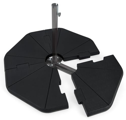 GOPLUS Pied de Parasol Déporté en 4 Pièces, Support de Parasol Remplissable de Sable et d'eau, Capacité de 94 kg, Facile à Remplir avec Becs, Ensemble de Plaques de Base pour Terrasse, Jardin