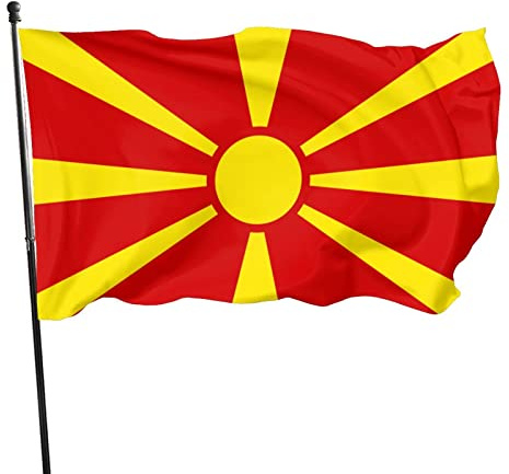 Nordmazedonien-Flagge, 90 x 150 cm, lebendige Farben und UV-beständig, Wandflaggen, Banner für den Innen- und Außenbereich