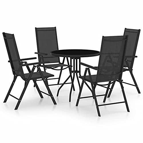 Iiaky 5-TLG. Garten-Essgruppe Garten MöBel Outdoor Patio Dining Set Gartengarnitur Essgruppe Aluminium und Textilene Schwarz