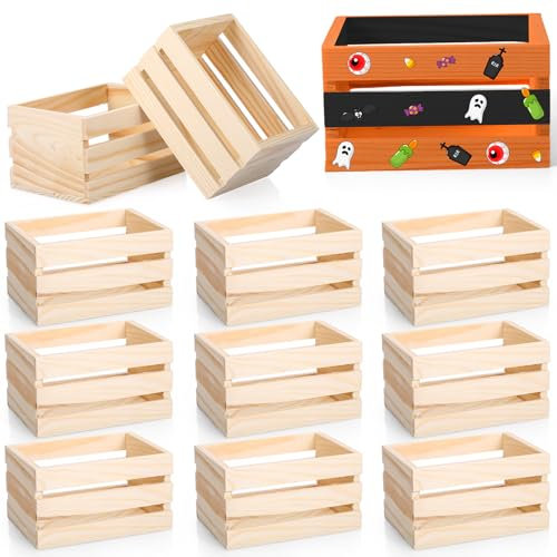 Roowest 12 Stück Halloween kleine Holzkisten 15,2 cm 12,7 cm Unlackierte Holzkiste Bulk