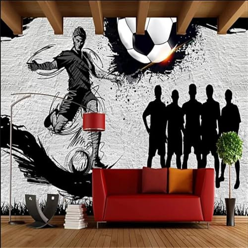 YYZOVBNN Retro Industrial Style Graffiti Football Theme Mural Wallpaper Football Club Training Center Grey Background Wallpaper Children's Room Poster