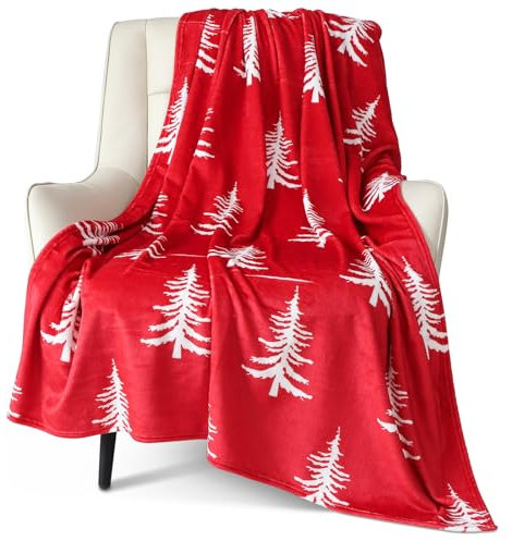 Ohok Weihnachten Kuscheldecke, gemütlicher Flauschig Decke, Warm Wohndecke Sofaüberwurf Decke für drinnen, draußen Sofadecke Weihnachtsdeko für Familie (Weihnachtsbaum Rot, 130x150cm)