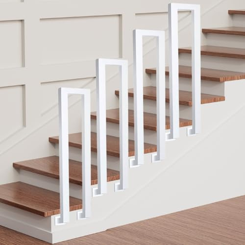 Ringhiera per scale a forma di U, colore nero, corrimano per scale esterne, corrimano esterno, ringhiera per scale, in ferro battuto, ringhiera per scale, montaggio laterale (Bianco B, 95 cm)