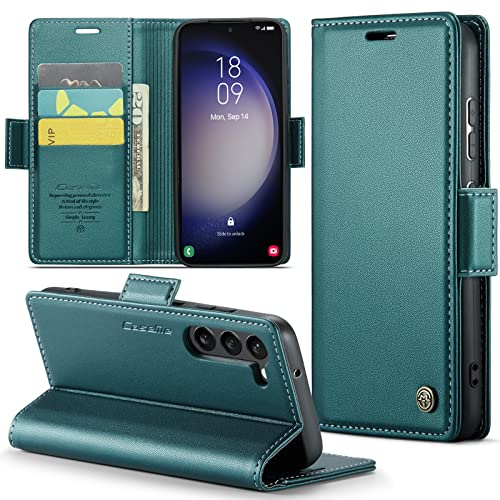 Rerzoiro Handyhülle für Samsung Galaxy S23 Plus Hülle, Premium PU Leder Klapphülle RFID Schutzhülle Magnet Kartenfach Standfunktion Flip Wallet Tasche Case Kompatibel Samsung S23 Plus, Türkis