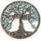 Decorative Metallic Cast Iron Tree of Life Trivet, 19 cm Diameter, Bronze and Turquoise