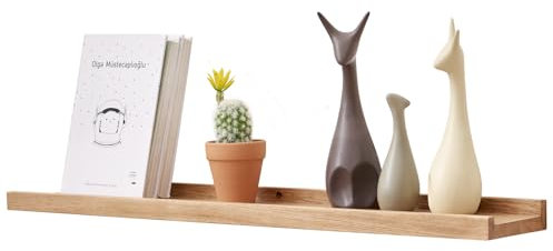 TREOAKWIS Schweberegal Wandregal, Regalbrett Holz Wandboard Eiche Massiv Bilderleiste Bücherregal Kinder Wand für Wohnzimmer, Kinderzimmer, Schlafzimmer, Büro (Natürlich, 80 x 15 cm)