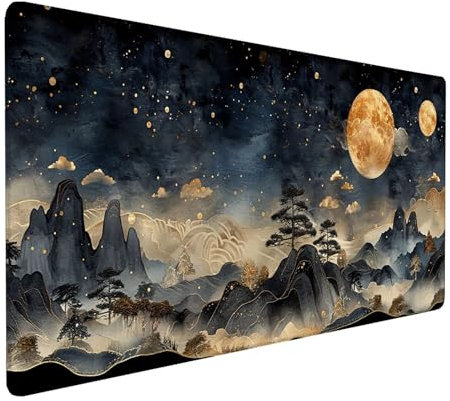 Alfombrilla Ratón XXL 1000x500x3mm, Gaming Alfombrilla Ratón Luna, Alfombrilla Escritorio con Base de Goma Antideslizante, Alfombrilla Teclado y Raton, Pc Gaming Accesorios, Regalos, Dorado B-K-6
