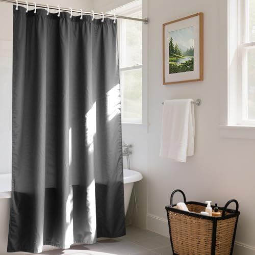 REDKEY Duschvorhang 180x200 cm mit Gewicht Unten, Anti-schimmel Badvorhang, Waschbar Schnelltrocknend Wasserabweisend PVC, Antibakteriell Badewanne Vorhang mit 12 Haken für Bad Dusche, Dunkelgrau