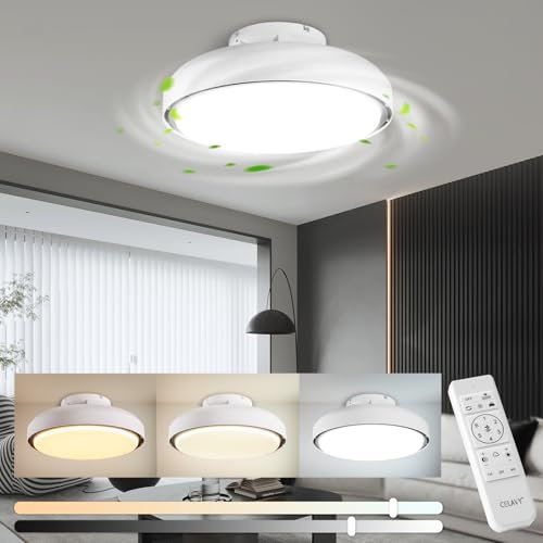 CELAVY Deckenventilator mit Licht Beleuchtung 45CM, 66W Deckenlampe mit Ventilator Dimmbar, Flach Modern Deckenleuchte mit Fernbedienung, LED Leise Ventilator Lampe Decke Schlafzimmer, Weiß & Schwarz