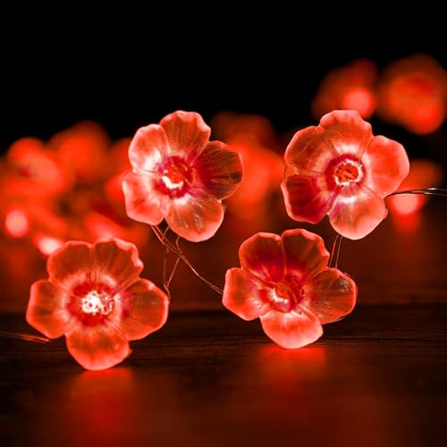 Kirschblüten Lichterkette,300CM 30LED Sakura Lichterketten Batteriebetrieben,Frühling Deko für Innen und Außen,Blüten Lichterkette Deko für Kinderzimmer Garten Balkon Valentinstag Hochzeit Party