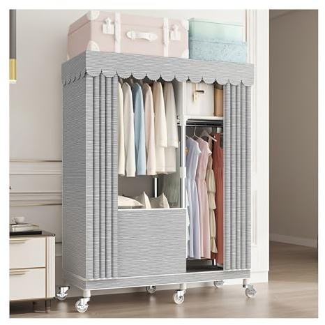 Garderobe Für Schlafzimmer 170cm kleiderschrank mit Rollen Stoffschrank Mit Reißverschluss Aufbewahrungsgarderobe mit Ablagen & Kleiderstange Geschlossener Kleiderständer für Kleiderorganisation