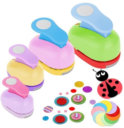 Kreisstanzer Groß Stanzer Rund Kinder: 4 Stück Stanzer Set, Motivstanzer Papierstanzer, Lochstanzer Papier, Ausstanzer Motiv-Locher für Basteln Scrapbooking Grußkarten Fotoalbum (10mm 15mm 25mm 38mm)