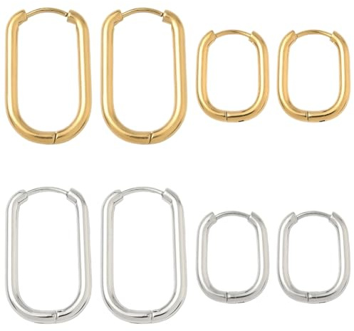 SUNNYCLUE 1 boîte de 16 crochets de Boucles D'Oreilles Huggie Plaqués Or 18 carats Véritables 304 crochets de Boucles D'Oreilles en Acier Inoxydable Rectangulaires pour Cartilage pour la Fabrication d