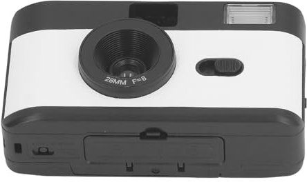 KIMISS Caméra de Film 35 Mm - Caméra Vintage Réutilisable avec Flash intégré, Objectif 28 Mm F / 8, Conception Facile et Légère pour Les Amateurs de Photographie Analogique (Noir Blanc)
