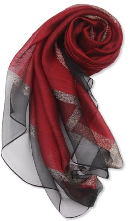 LumiSyne Donna Sciarpa In Seta Foulard Chiffon Tinta Unita Tulle Patchwork Con Bordi Dorati Scintillanti Leggero Sciarpa Lunga Elegante Scialle Stola Per Abito Da Sera Matrimonio Prom Festa