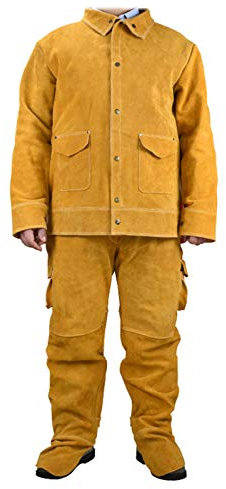 PZOFERLIN Delantal de soldador de cuero Traje de soldador de piel de vaca amarillo 3XL