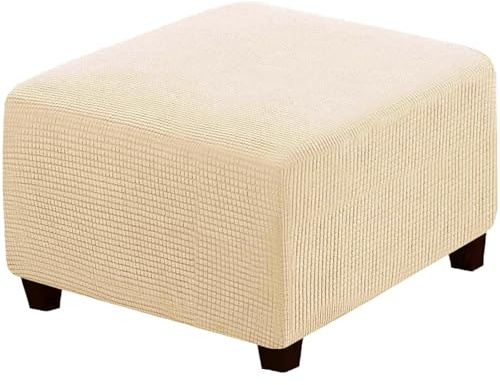 RIRWICM Housses De Pouf CarréEs, Housse De Tabouret en Tissu Jacquard éPais Extensible Amovible Et Lavable, Housse De Protection Souple avec éLastique en Bas pour Poufs De Rangement(Jaune Beige)
