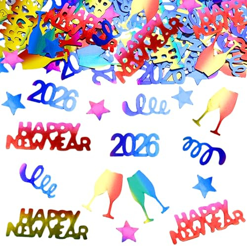 GoldRock Streudeko Silvester Deko 2026 Konfetti Groß 1,5-5cm,100 × Glitzer Happy New Year Konfetti Silvester Tischdeko,Happy New Year Deko Bunt,Tischdeko Neujahr Party Decoration,Neujahrsdeko Confetti
