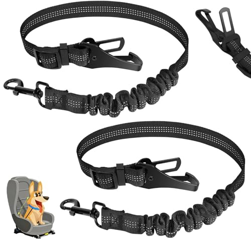 OSDUE 2 Stück 3 in 1 reflektierend Hundegurt 70-90 cm fürs Auto | Verstellbarer Sicherheitsgurt, mit Rückdämpfung & ISOFIX Anschluss, für alle Hunderassen & Autotypen, Schnelle Montage