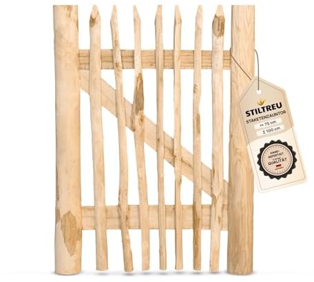 STILTREU Classic Staketenzaun-Tor aus Edelkastanie (Breite 75 cm x Höhe 100 cm)