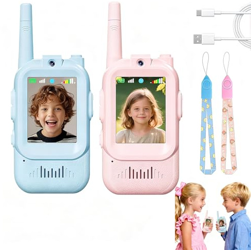 Video Walkie Talkie Kinder,2er Set Walky Talky Kinder Aufladbar Weihnachten Geschenk Spielzeug Junge und Mädchen,Visuelle Walkie Talkies,Walki Talki für Abenteuer im Freien,Camping Wandern (2pcs)