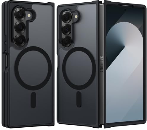 Hülle für Samsung Galaxy Z Fold 6 Kompatibel mit MagSafe, Handyhülle Durchscheinende Matt Rückseite Magnetisch Schutzhülle Militärischer Stoßfest Schlanke Anti-Fingerabdruck Cover Case, Schwarz