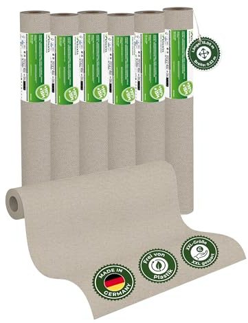 Veluxis Vliestapete 6er-Set UNI einfarbig Greige – 15,00 m × 0,53 m | matt, waschbeständig, stoßfest, Made in Germany