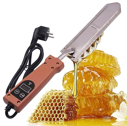 ZXLIHS Portable Electric Honey Extractor, Honey Uncapping Knife, Stainless Steel Handheld Honey Hot Knife, Wood Handle Beeswax Heating Cutter, Honey Uncapping Scraper Honey Cutter Beekeeping Tool